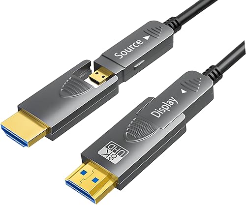 SkyeySnail 8K Fiber Optic HDMI Cable 6.6ft/2m, Micro HDMI to HDMI 2.1, Detachable Type A+D, 48Gbps Ultra Speed, HDR, 3D, eARC, in Wall CL2 / CL3