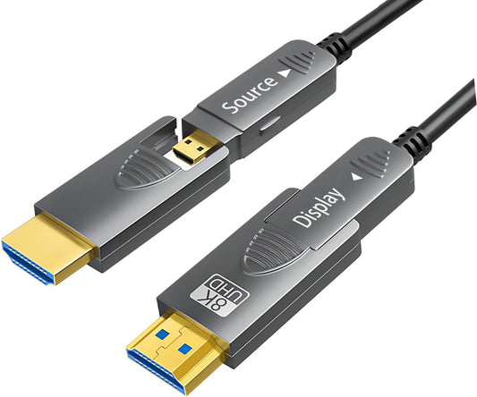 SkyeySnail 8K Fiber Optic HDMI Cable 6.6ft/2m, Micro HDMI to HDMI 2.1, Detachable Type A+D, 48Gbps Ultra Speed, HDR, 3D, eARC, in Wall CL2 / CL3
