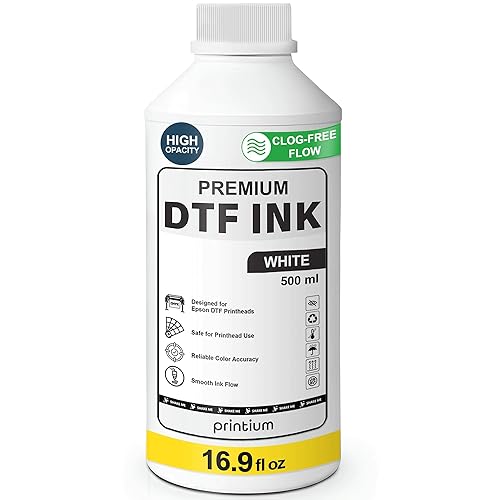 DTF Ink White 16.9 fl oz (500 ml) Refill - High Opacity, Clog-Free Formula - Compatible with All DTF Printheads Including I3200, XP600, L1800, ET8550