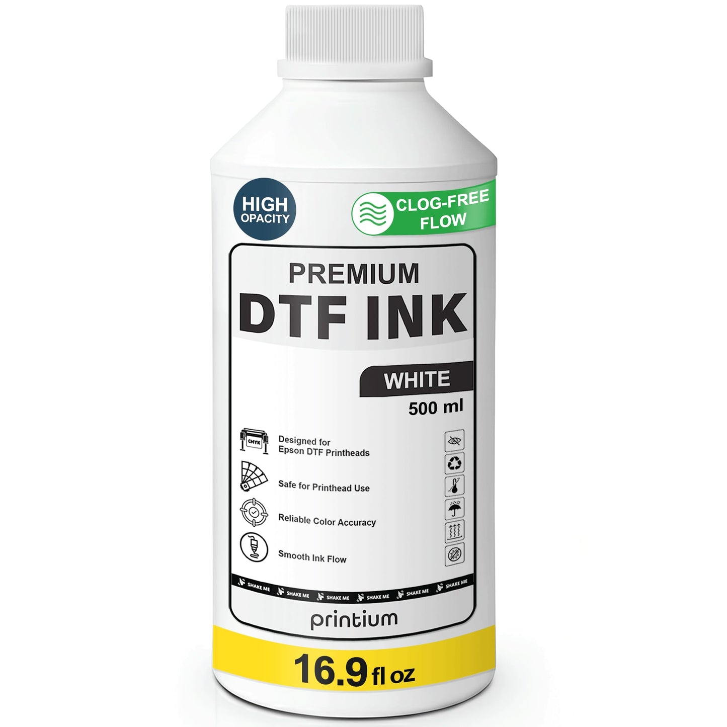 DTF Ink White 16.9 fl oz (500 ml) Refill - High Opacity, Clog-Free Formula - Compatible with All DTF Printheads Including I3200, XP600, L1800, ET8550