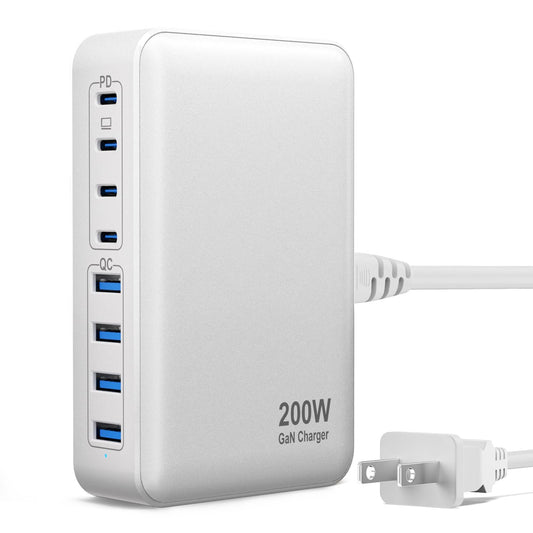 200W USB C Charger USB C Charger Block,Upgraded GaN III 8-Port Fast Charging Station Hub,PD 65W Laptop Charging Adapter Compatible with MacBook