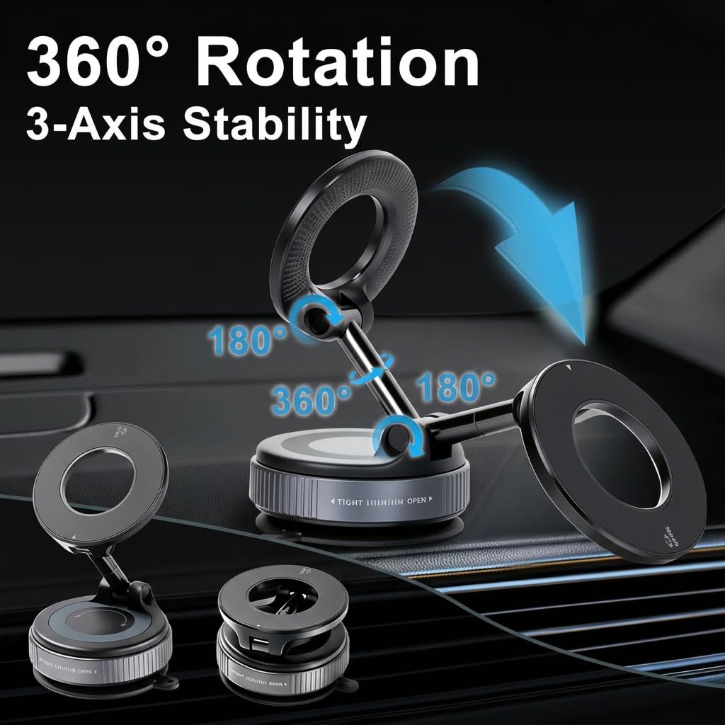 EVEMANT 2026 Upgraded Vacuum Magnetic Car Phone Holder, 360° Adjustable Magsafe Car Mount with 90 LBS Ultra Suction Cup, Cell Phone Holders
