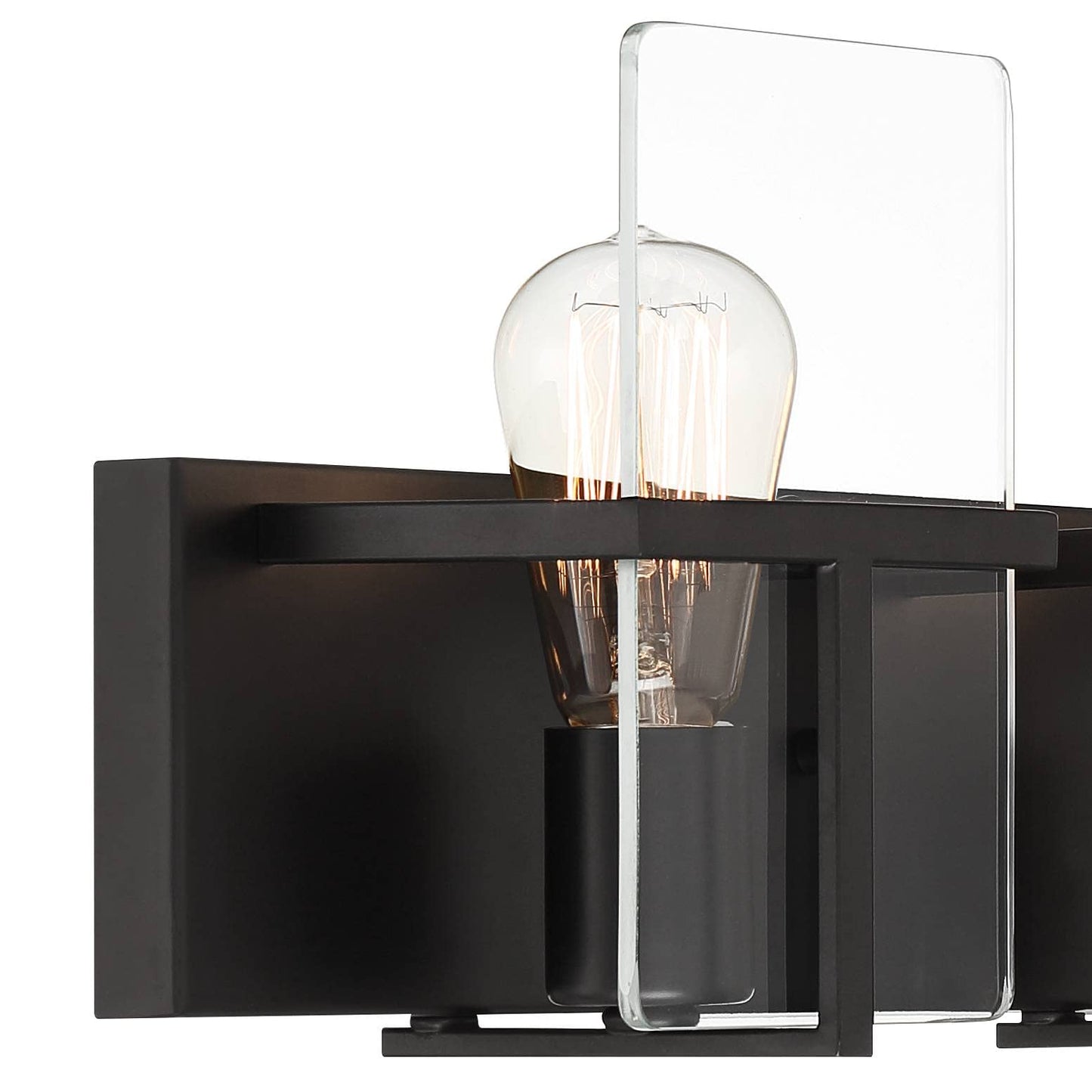 Possini Euro Design Trezza Modern Industrial Wall Mount Light Matte Black Hardwired 24" 3-Light Fixture Clear Glass Flat Panels for Bathroom Vanity