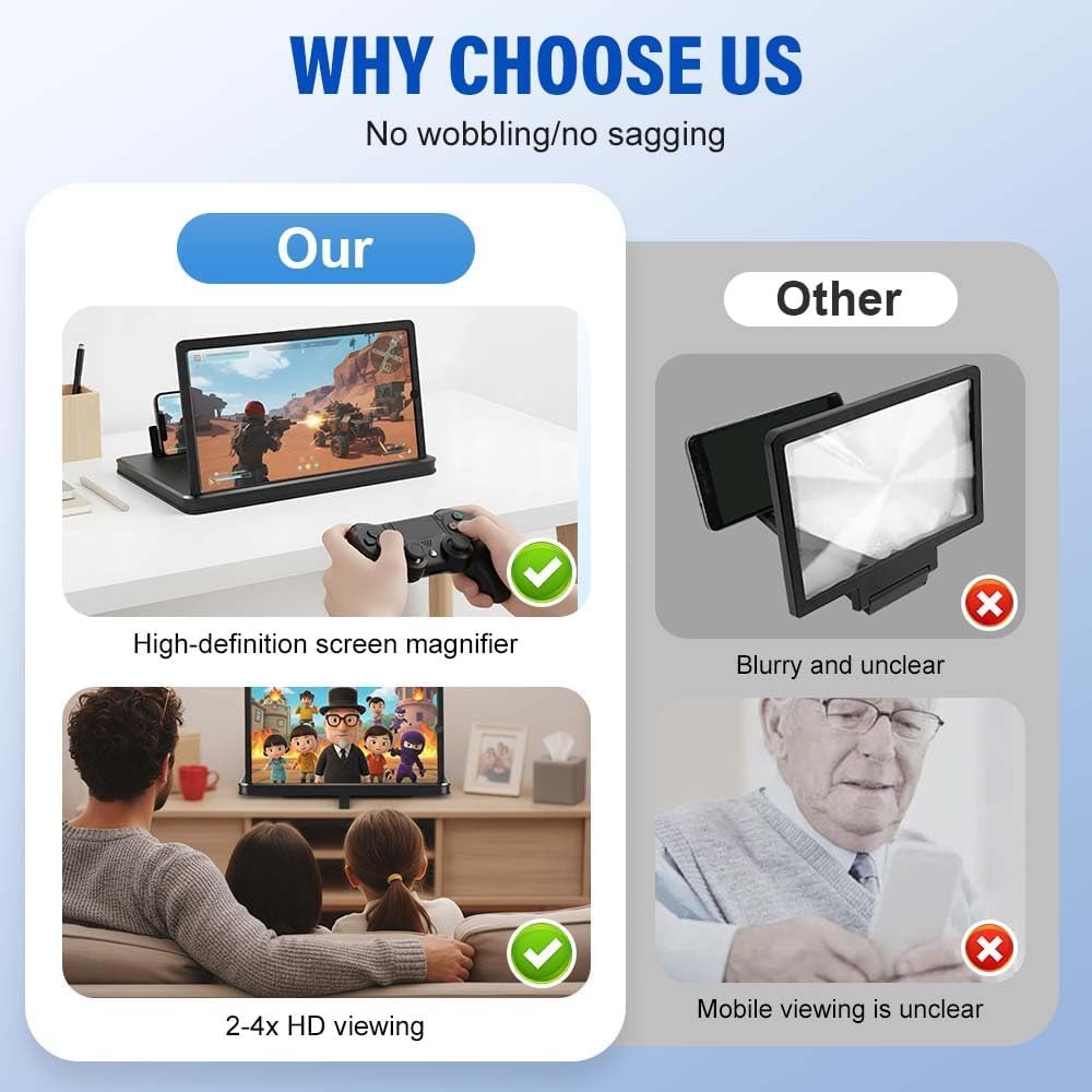 Big Screen Phone Magnifier, Foldable Phone Stand with Movie Screen Amplifier for Travel,2026 New HD Screen Expander, Portable 3D Magnifying Screen
