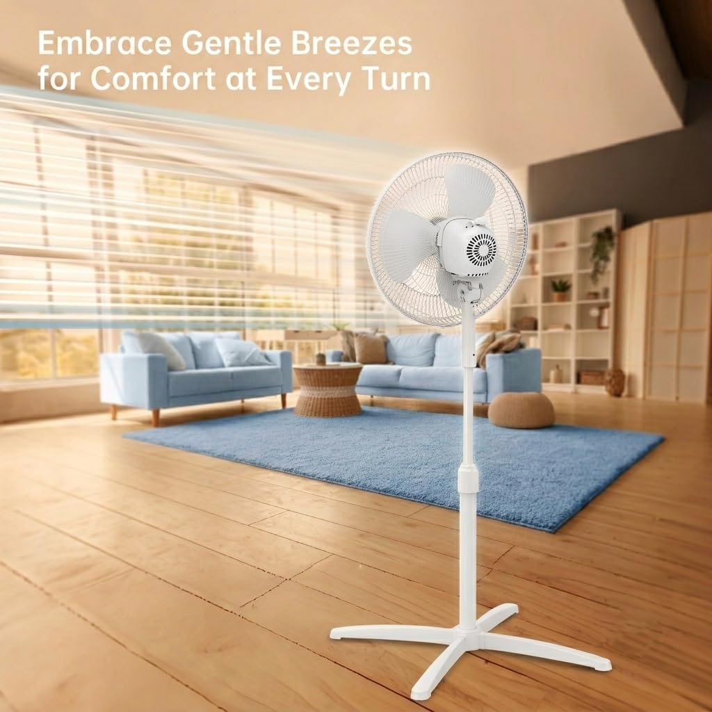 Emerson 16-inch Oscillating Pedestal Fan with Precision 3-Speed Wind Control and Adjustable Tilt and Height, White