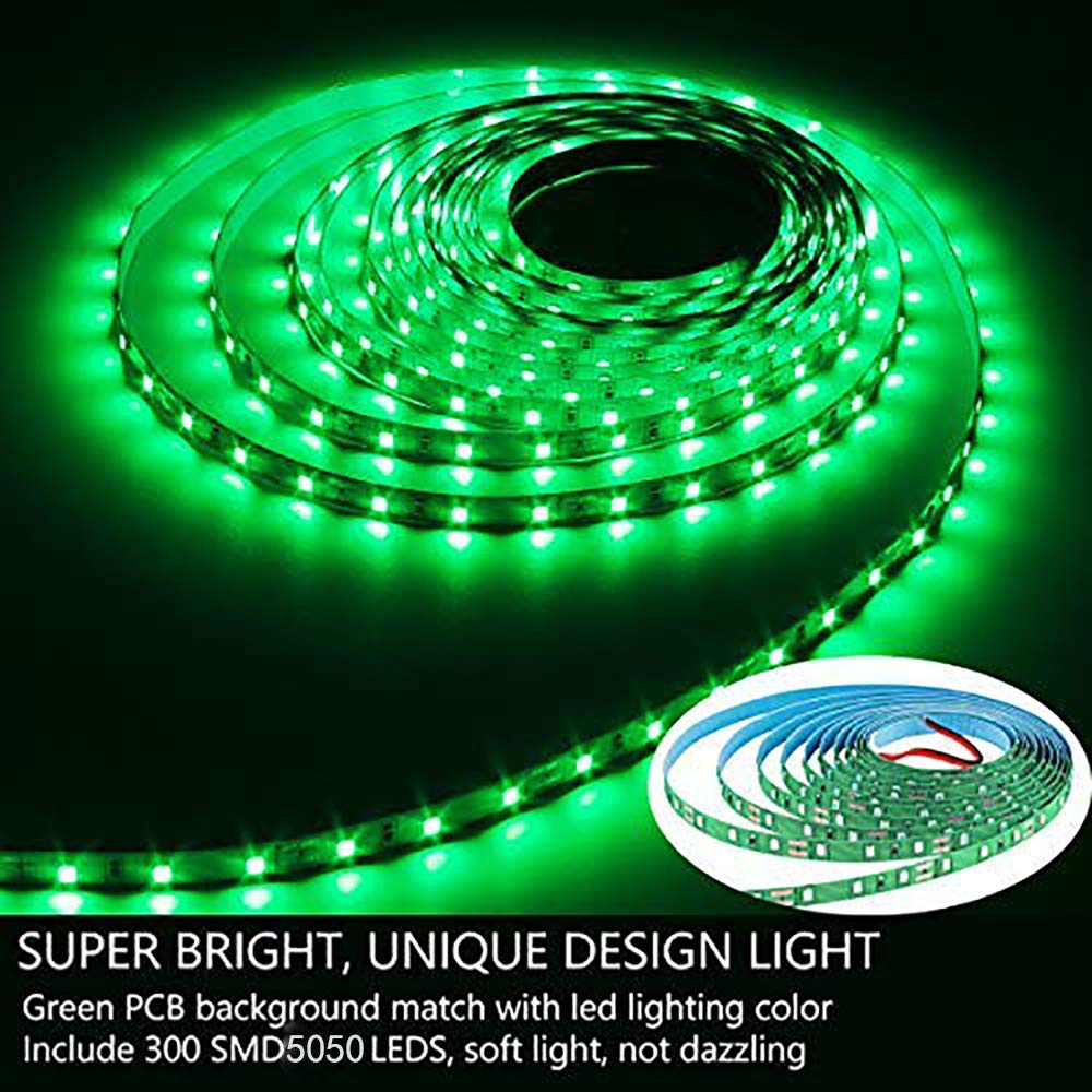 Velain 12V LED Strip Light Green,16.4ft Waterproof Flexible Rope Light, 300LEDs SMD5050 Tape Ribbon Light for Home,Party,Bedroom,12V Power Supply Not