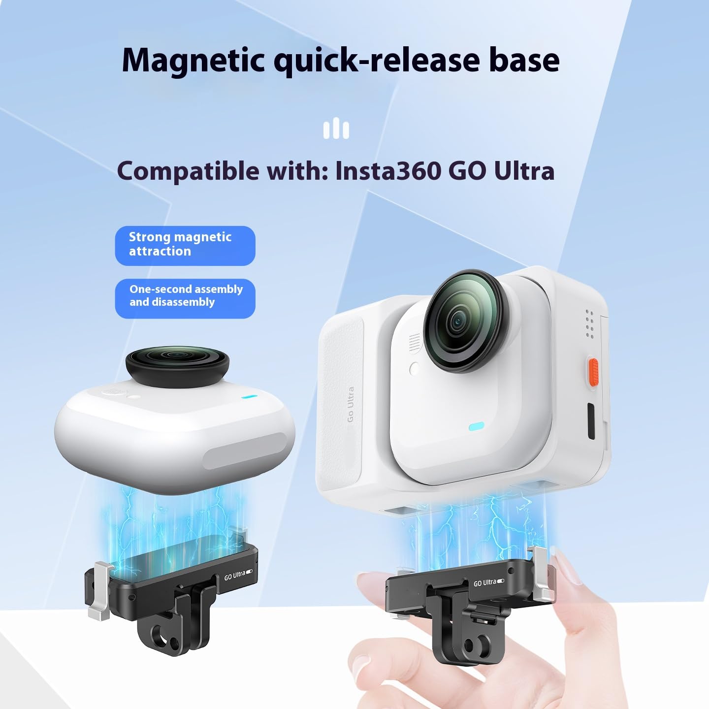 XYYORITRIX Quick Release Mount for Insta360 Go Ultra Camera Aluminum Metal 1/4 Screw Camera Bracket Folding Magnetic Extension Mount Anti-Vibration