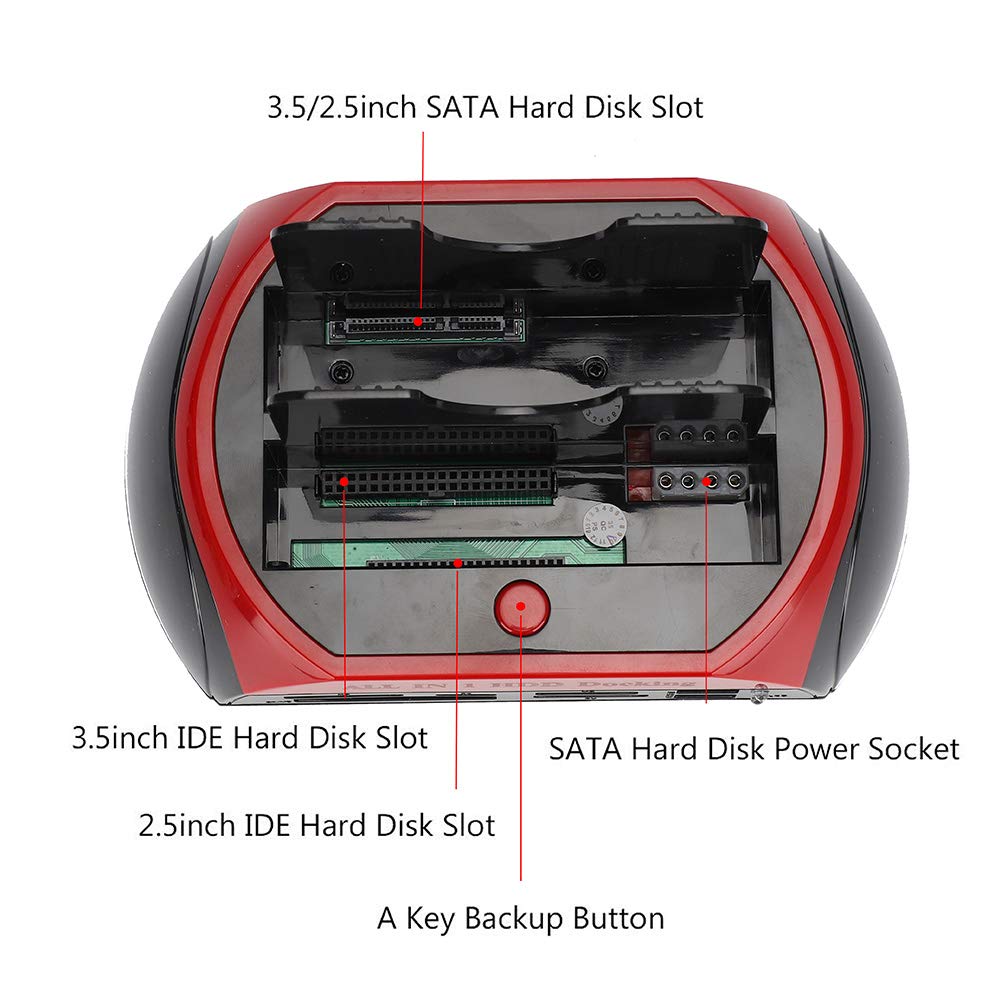 SATA IDE Docking Station, SATA IDE Slots External Enclosure, USB 2.0 Hub Hard Disk Drive Dock, with Card Reader, for IDE SATA I II SSD