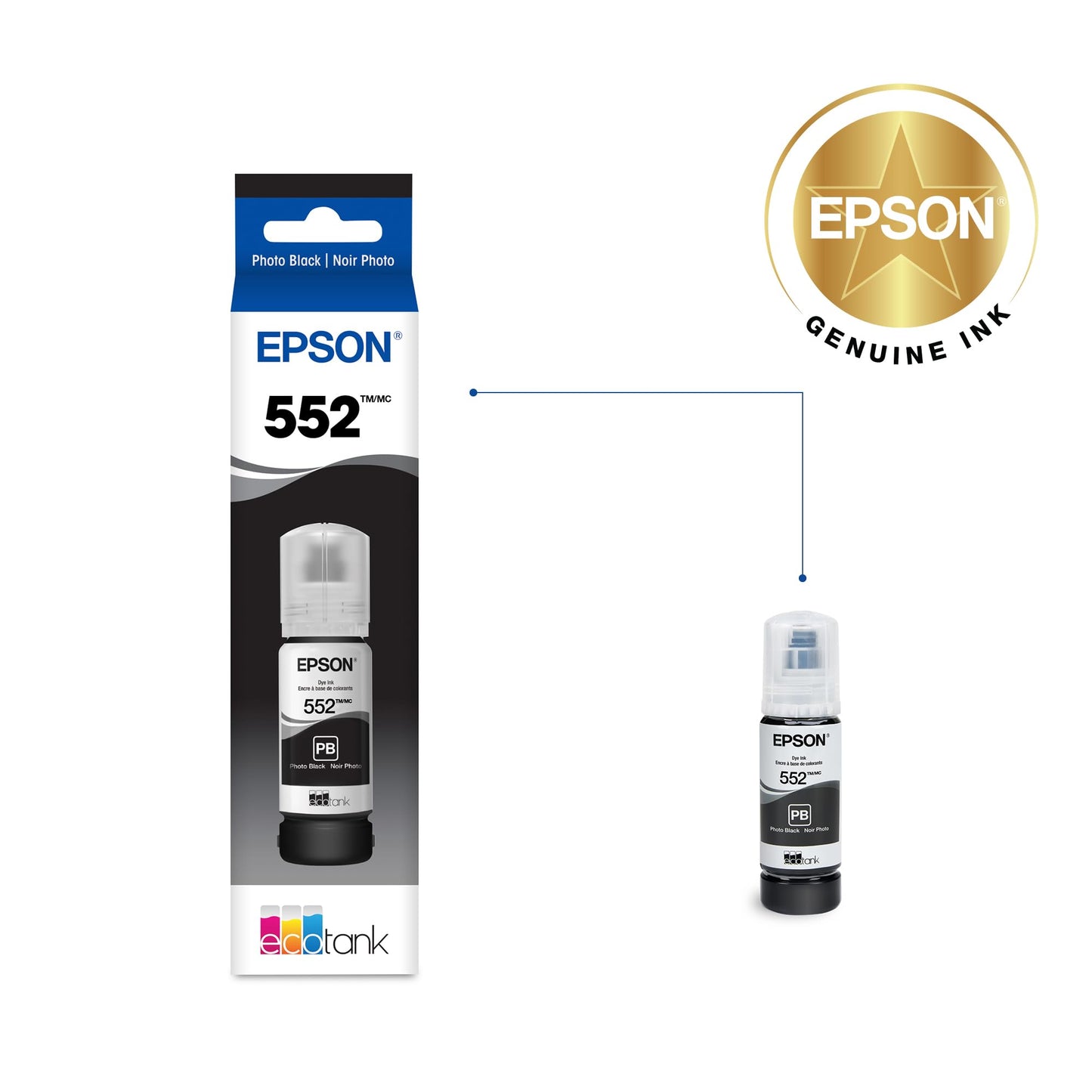 Epson 552 EcoTank Ink Ultra-high Capacity Bottle Photo Black (T552120-S) Works with ET-8500, 8550