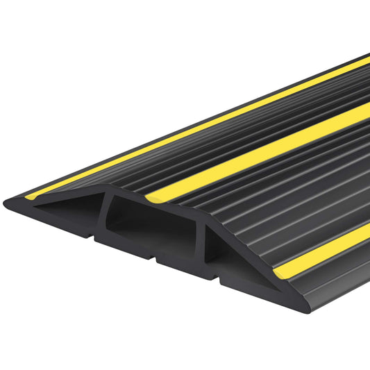 10Ft Cord Covers for Wires on Floor, 3-Channel Floor Cord Cover with Anti-Slip Base & Yellow Warning Strips, Extension Cord Covers for Floor, Ideal