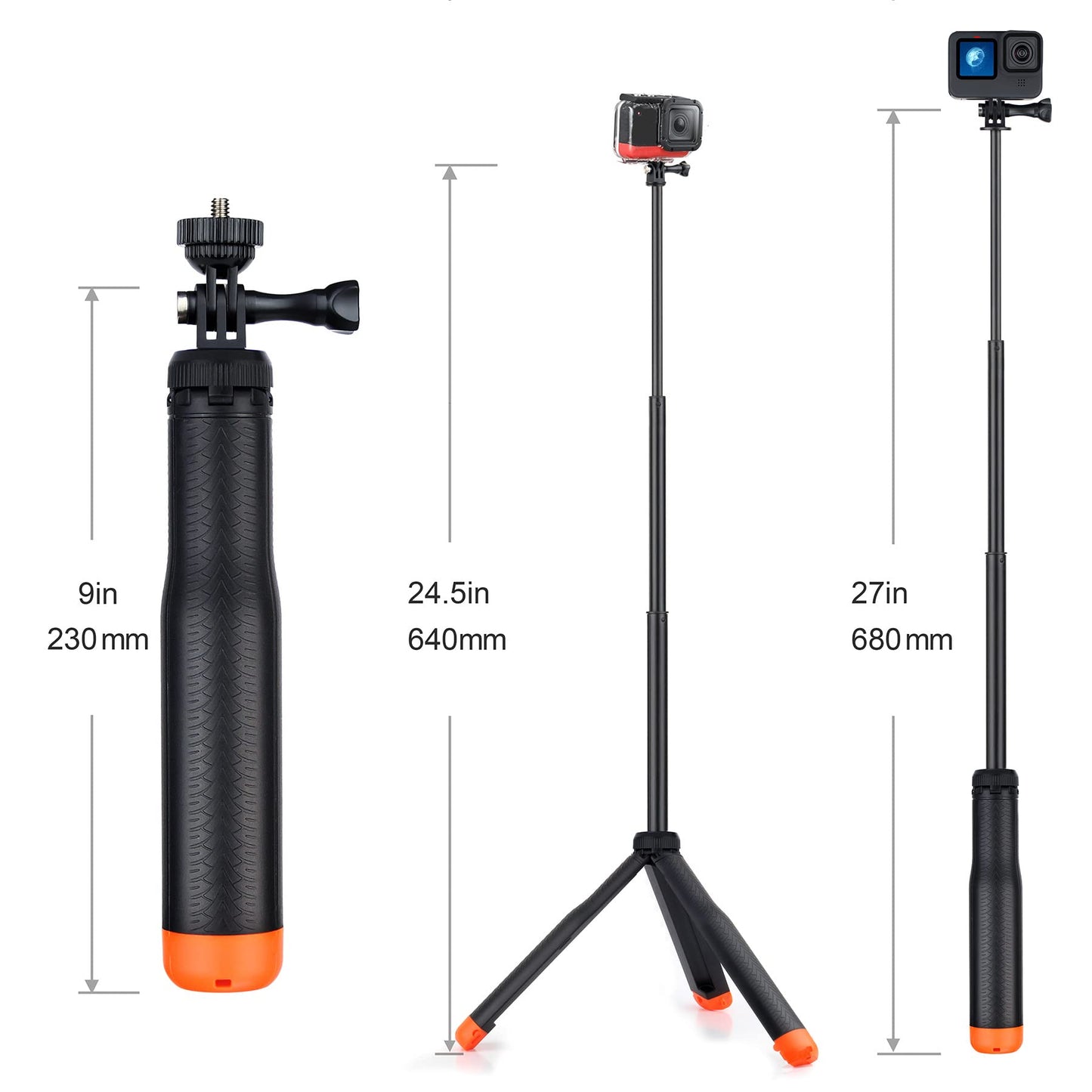 GEPULY Floating Selfie Stick Underwater Hand Grip for GoPro Hero 13, 12, 11, 10, 9, 8, Insta360 Ace Pro 2, DJI OSMO Action 6 5 Pro 4 3 and Most Action