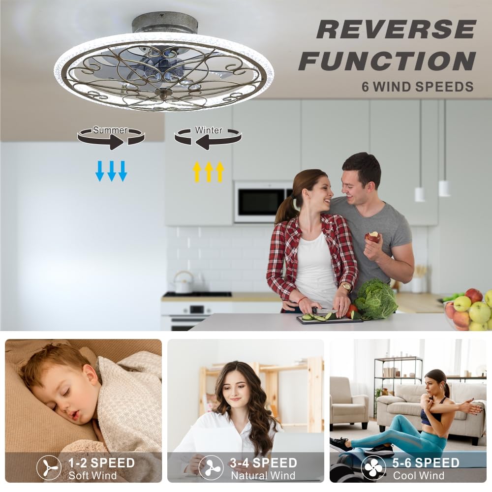 lifeholder Low Profile Ceiling Fan with Lights Remote 20" Ceiling Fan Flush Mount Enclosed Ceiling Light Dimmable Ceiling Lights Chandeliers Handmade