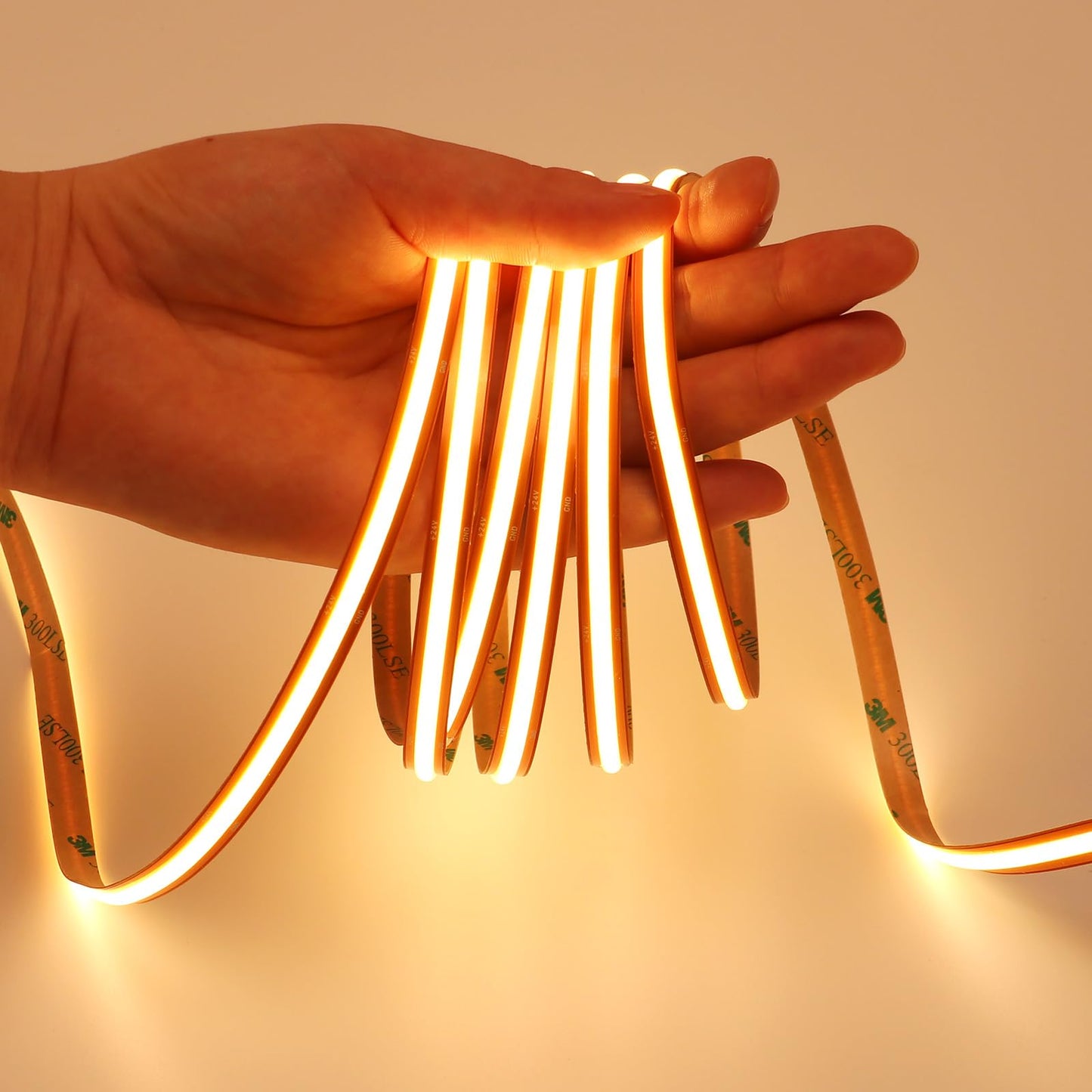 GOMING 24V COB LED Strip Light Warm White 3000K Cut at Will 2640LEDs 16.4ft(5M) CRI 93+ 4600lm 13W/M Uniform Glow IP20 Not Waterproof LED Tape Lights