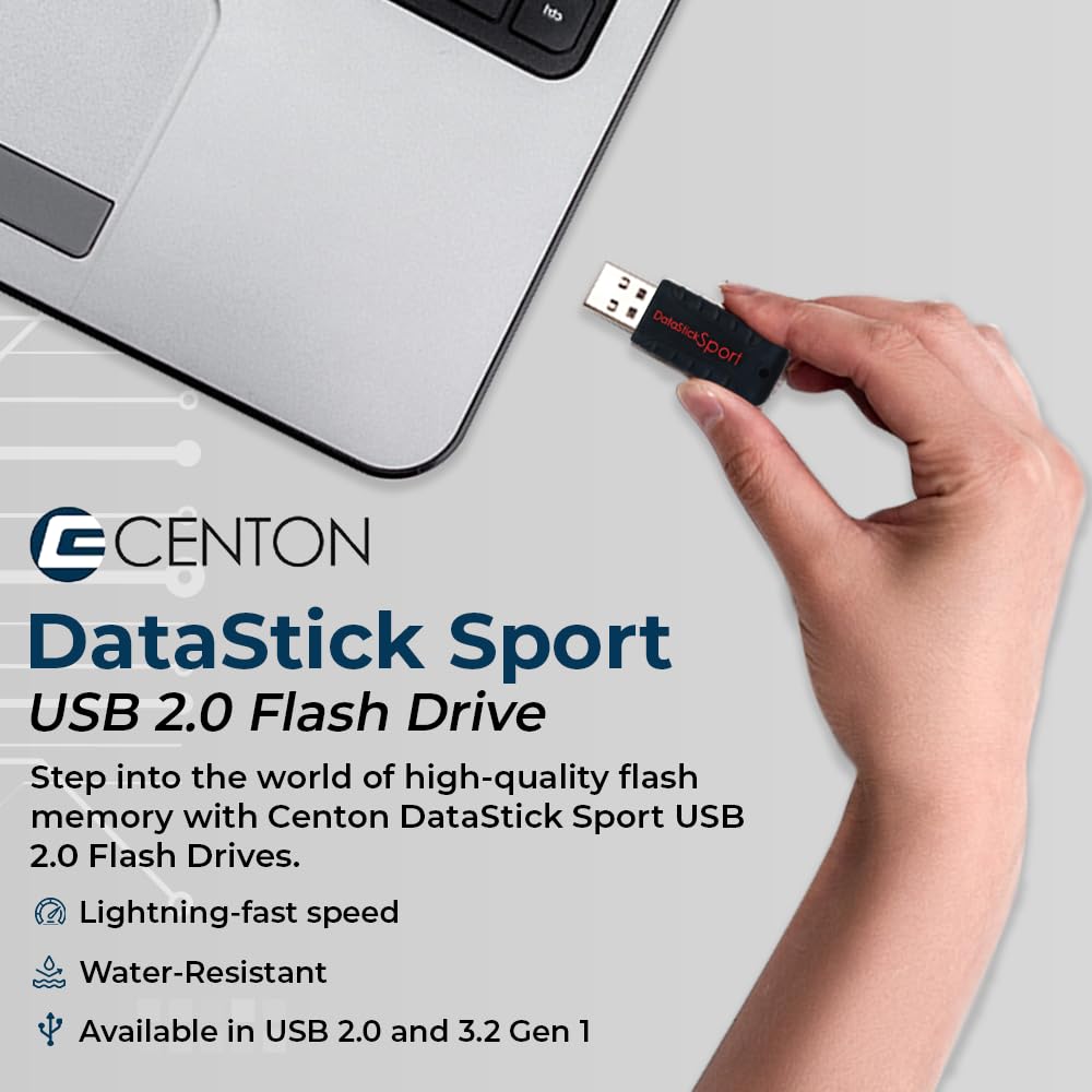 Water Resistant 16GB DataStick Sport by Centon, 5 Pack, USB 2.0 Flash Drive Memory Stick for Storage and Backup