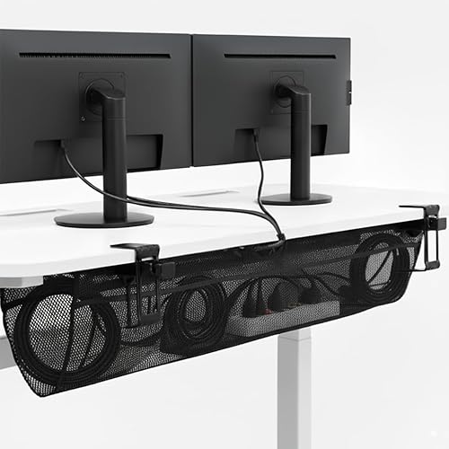 VIVO No Drill Clamp-on 44 inch Mesh Net Under Desk Cable Management Wire Organizer, Adjustable Home Office Standing Desk Cord Storage Sleeve, Black