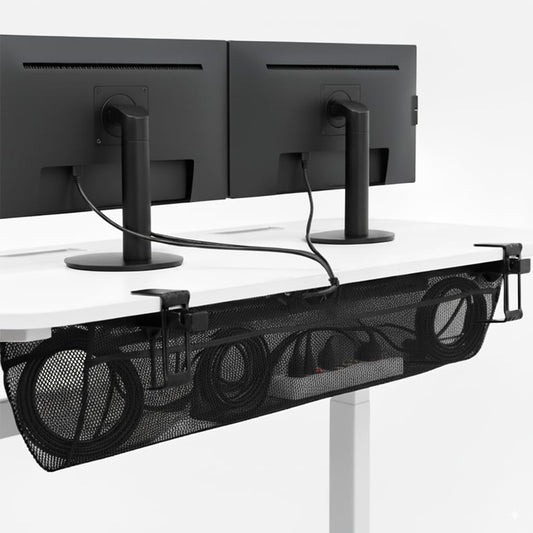 VIVO No Drill Clamp-on 44 inch Mesh Net Under Desk Cable Management Wire Organizer, Adjustable Home Office Standing Desk Cord Storage Sleeve, Black