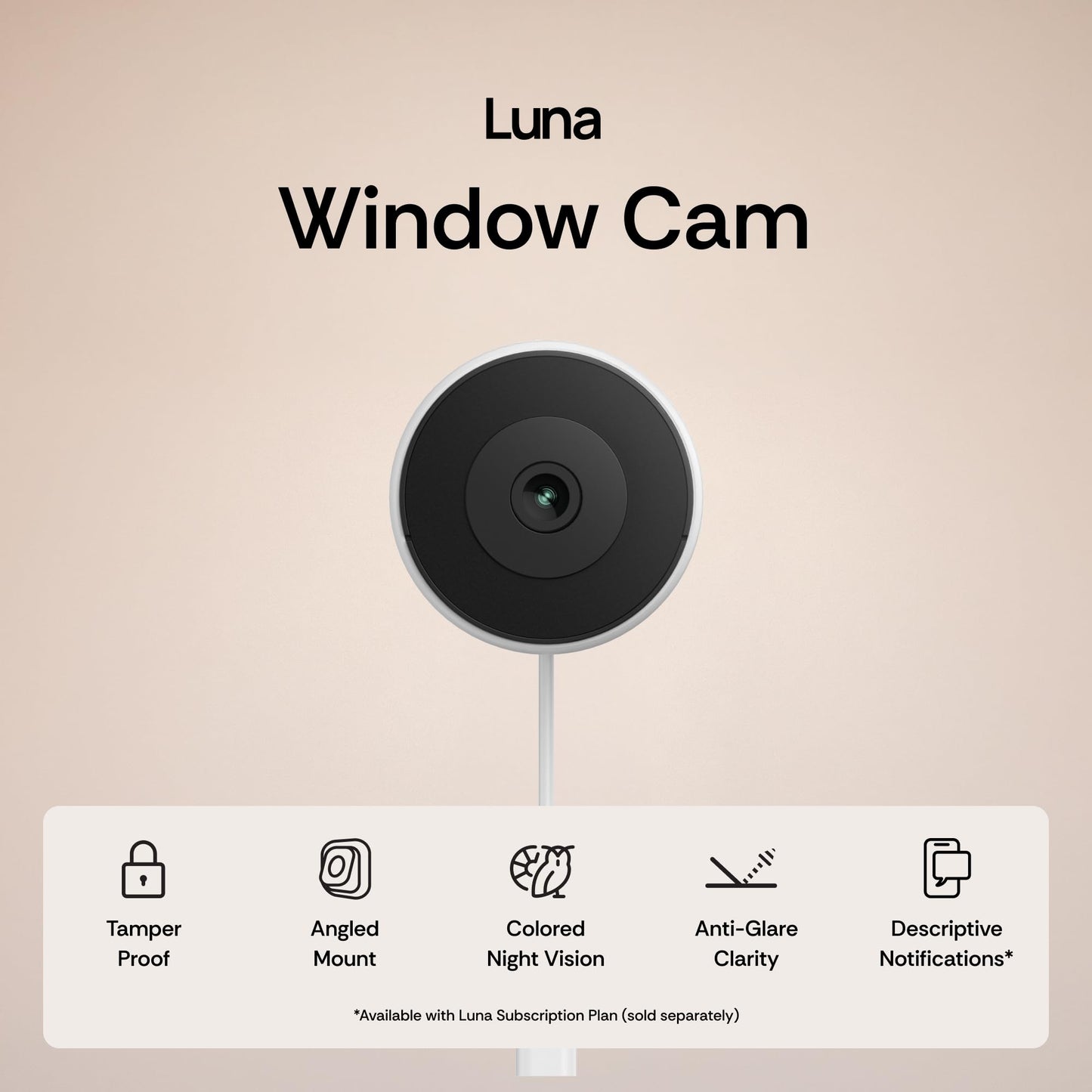 Luna 3MP 2K Window Camera, 2.4GHz & 5GHz WiFi6 Indoor Cameras for Home Security Outdoor, Smart AI Descriptive Motion Alert, Color Night Vision