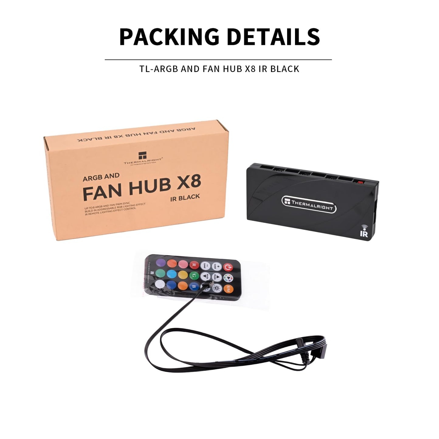 Thermalright ARGB and Fan HUB X8 IR Black Hub Controller Support 8 Groups of CPU Fans,3Pin PC ARGB Controller and 4Pin PWM Fan,with LED Remote