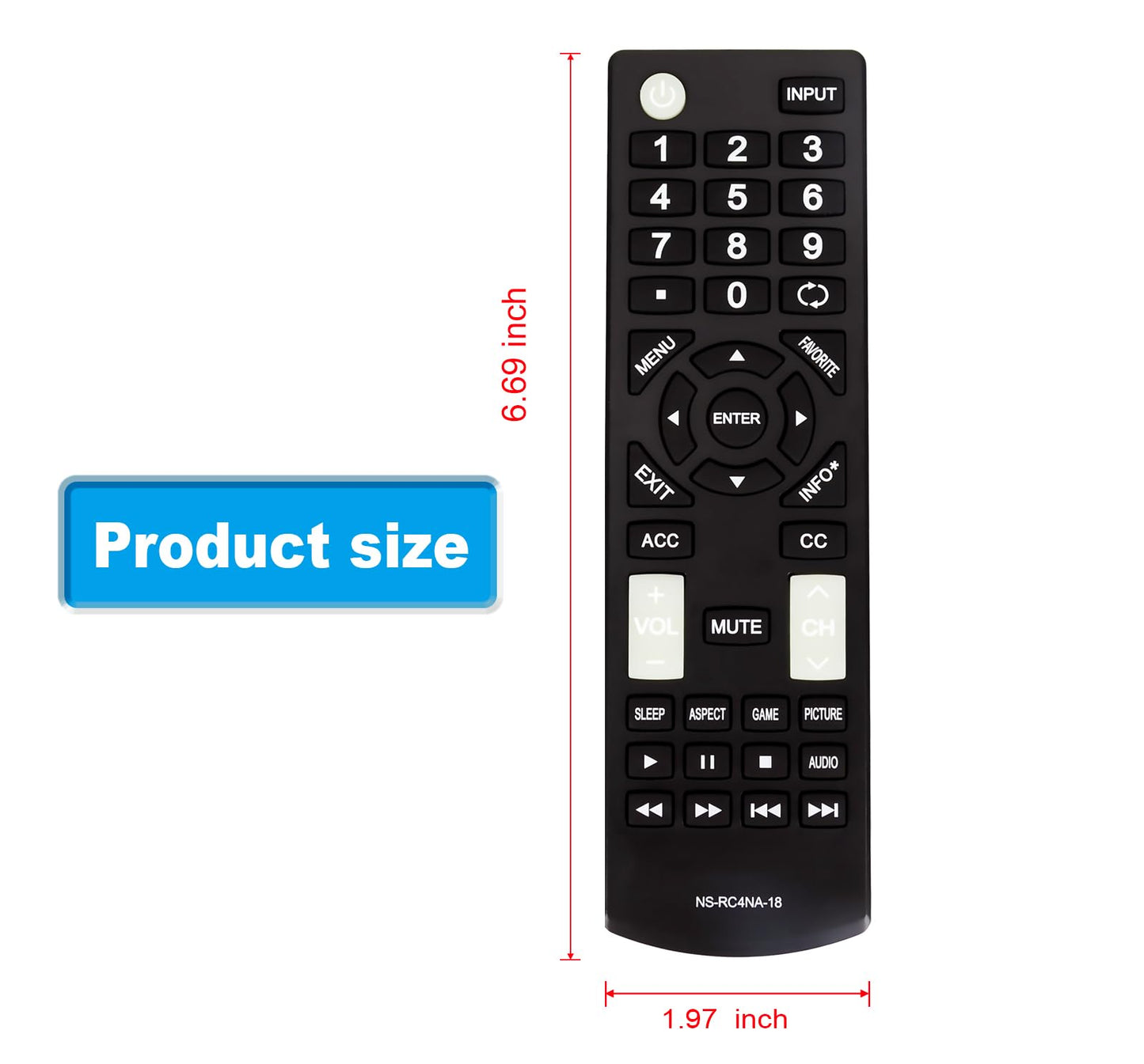 New NS-RC4NA-18 Replace Remote Control fit for Insignia TV NS-22D420NA18 NS-32D220NA18 NS-32D311MX17 NS-32D311NA17 NS-40D420MX18 NS-40D420NA18