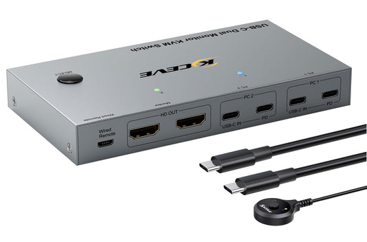 KCEVE KVM Switch 2 Monitors 2 Computers USB C, KVM Switch USB-C for 2 Laptops Sharing 2 Monitors and 4 USB3.0 Devices, 4K@60Hz, 100W PD, MST, Wired