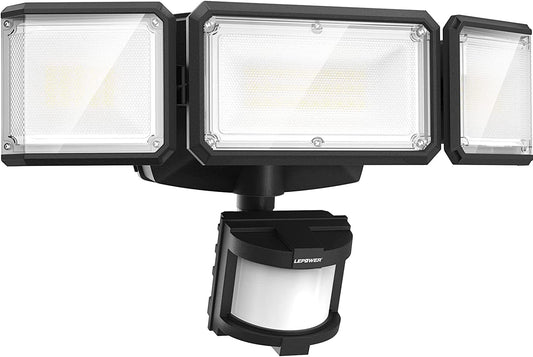 LEPOWER Battery Powered LED Flood Light Outdoor,1500LM Motion Sensor Security Lights, IP65 Waterproof,Wireless Flood Light Battery Operated,3 Head