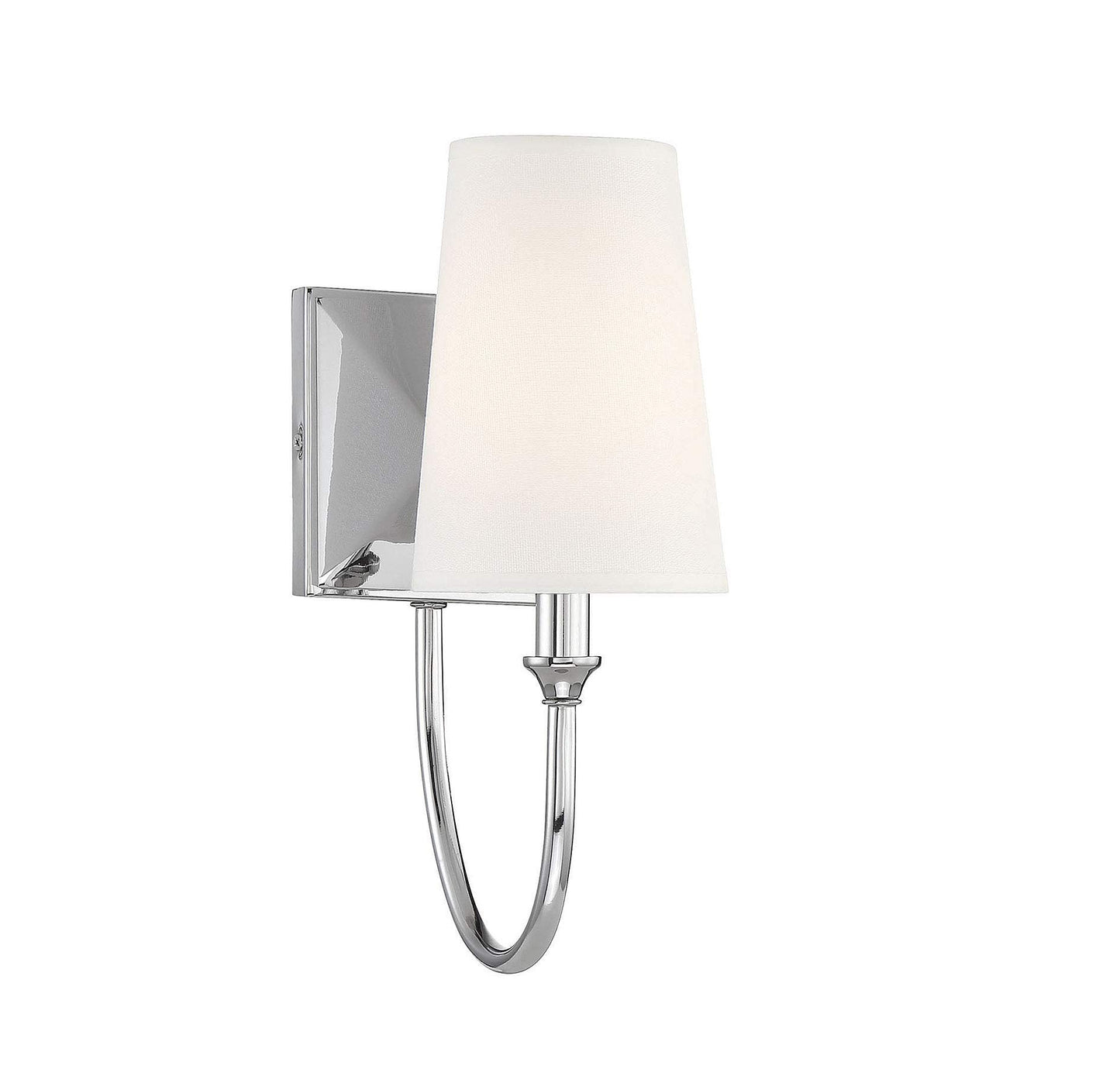 Savoy Essentials 9-2542-1-109 Cameron Modern Farmhouse White Fabric Wall Sconce, 1-Light 40 Watt, 13" H x 5" W, Polished Nickel
