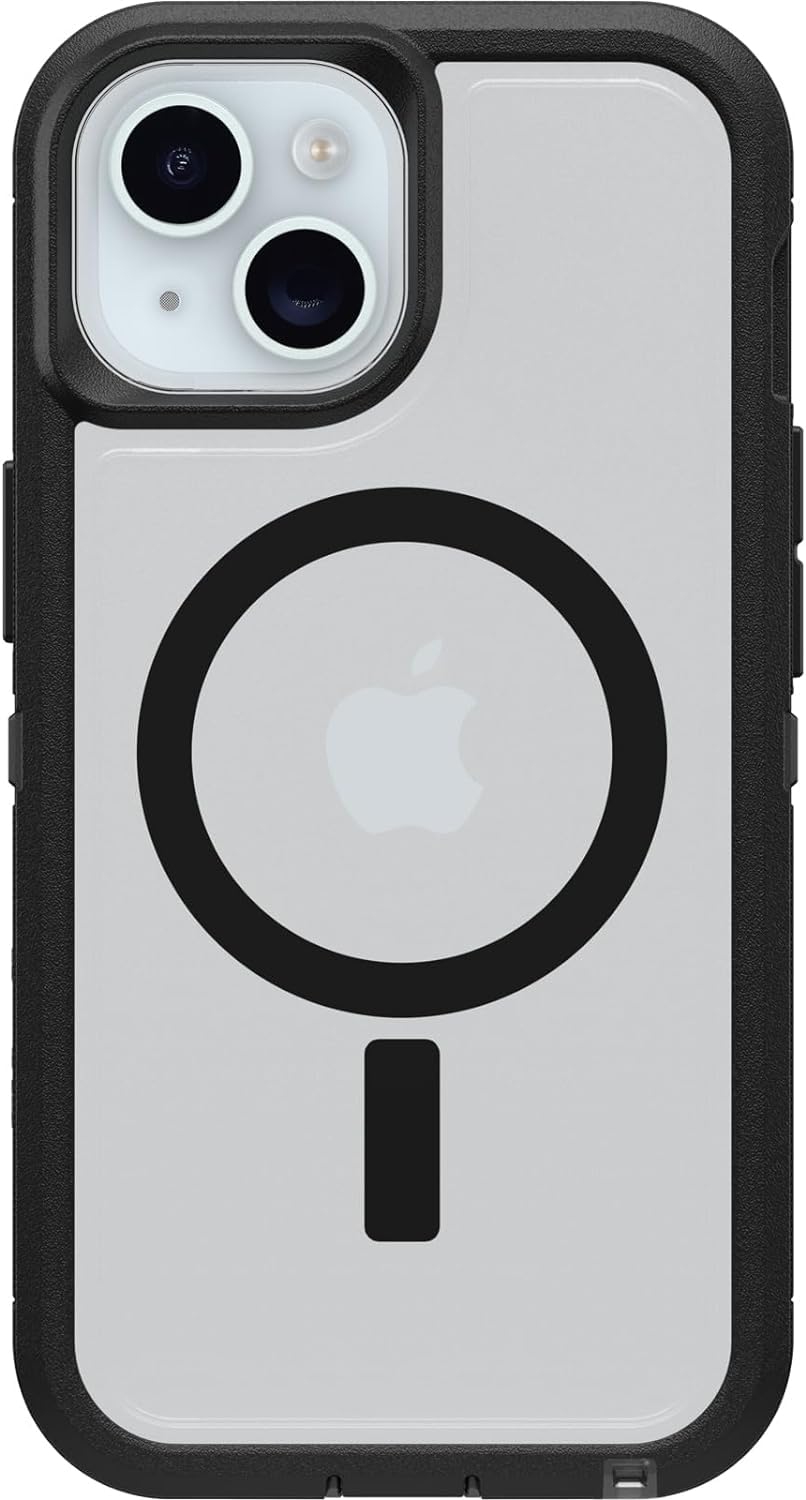 OtterBox iPhone 17e, 16e, 15, 14, & 13 Defender Series XT Clear Case - Dark Side (Black/Clear), Screenless, Rugged, Snaps on MagSafe, Pressure-Fitted
