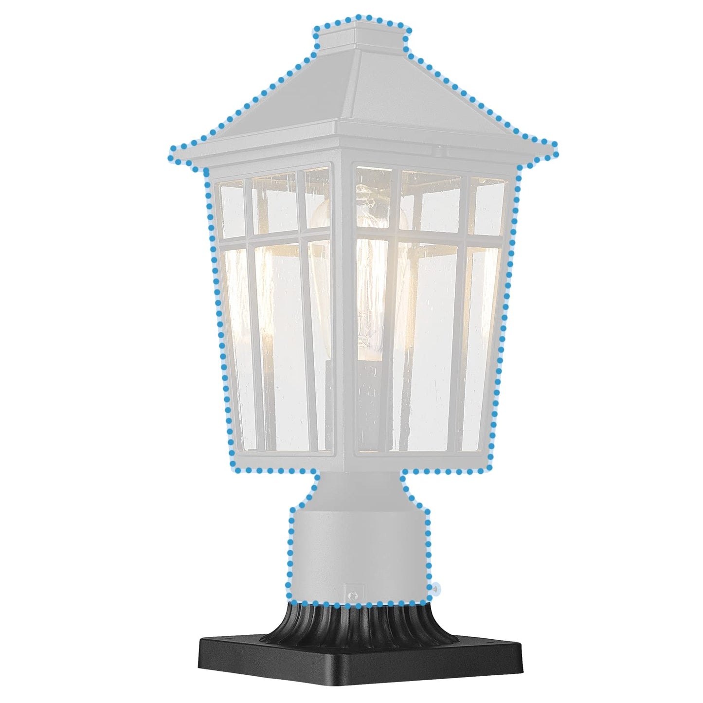 Darkaway Outdoor Post Light Base Mount, Post Light Adapter 3'' Pier Mount Base with Matte Black Finish for Deck Porch Patio, 5.5" W x 5.5" D x 2.75''H