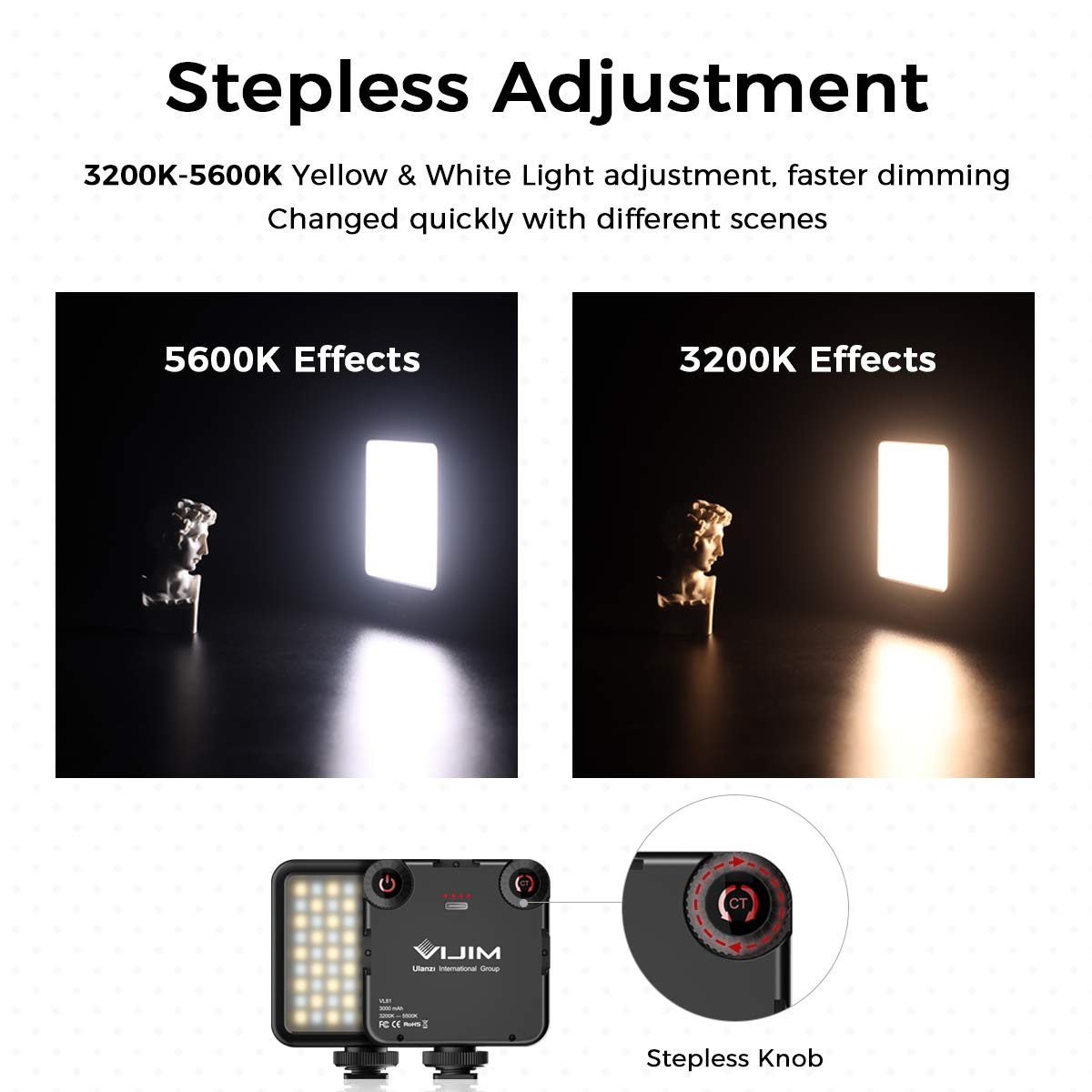 ULANZI VL-81 3000mAh Bi-Color LED Video Light w Softbox - 3200K-5600K+CRI95 Rechargeable Camera Light, 3 Cold Shoe Mount