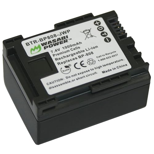 Wasabi Power Battery for Canon BP-808, BP-809 (1000mAh) and Canon FS21, FS22, FS31, FS40, FS200, FS300, FS400, VIXIA HF G10, HF G20, HF M30, HF M31