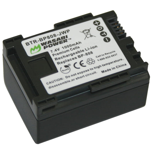 Wasabi Power Battery for Canon BP-808, BP-809 (1000mAh) and Canon FS21, FS22, FS31, FS40, FS200, FS300, FS400, VIXIA HF G10, HF G20, HF M30, HF M31
