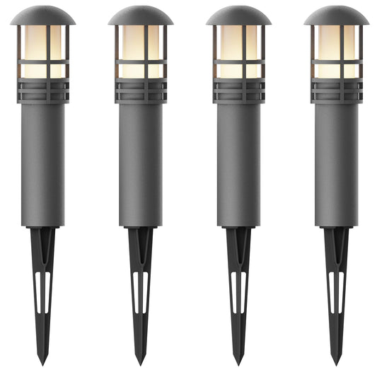 VENUS MANUFACTURING Low Voltage Bollard Lights 4PK Kits, 3W LED Outdoor Landscape Lighting 120Lumen Pathway Light 3000K Warm White Wired Walkway