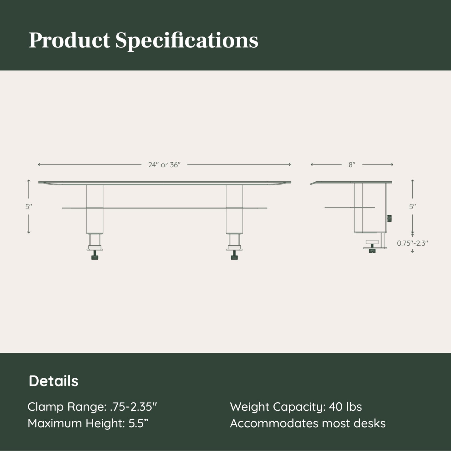 Branch Monitor Stand - Elegant, Durable Powder-Coated Steel Stand with Soft Felt Liner - Small Monitor Riser Second Tier Storage - Installs with a