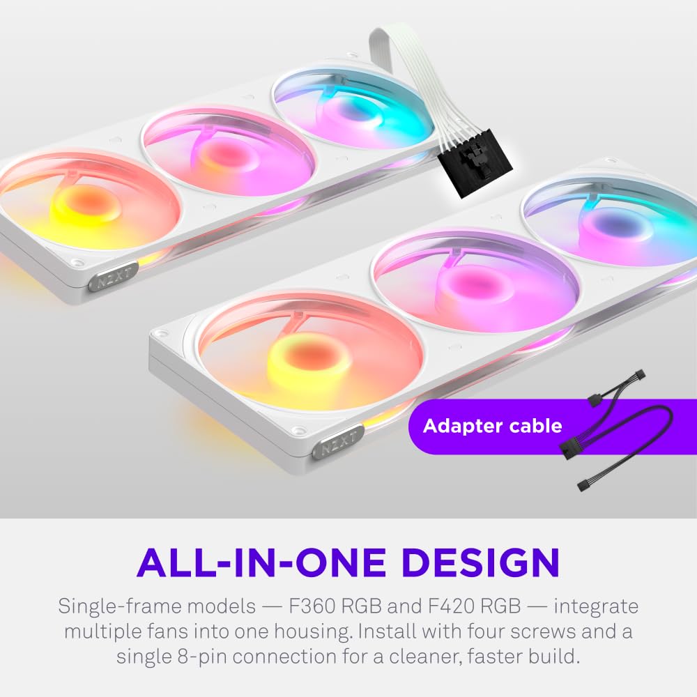 NZXT F420 RGB Reverse - 420mm Single-Frame Reverse Fan - White