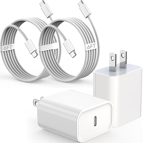 2Pack iPhone 17 16 15 Fast Charging Charger[Apple MFi Certified]6FT USB C-C Fast Charging Woven Cable with USB C Wall Block Apple Charger for iPhone17