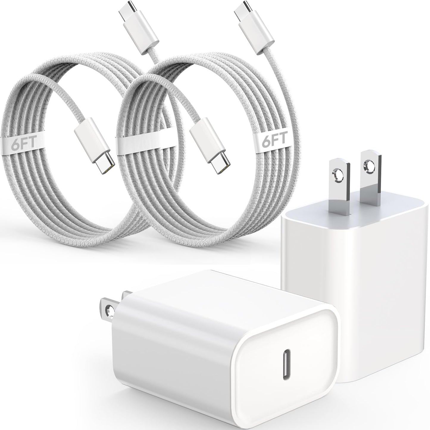 2Pack iPhone 17 16 15 Fast Charging Charger[Apple MFi Certified]6FT USB C-C Fast Charging Woven Cable with USB C Wall Block Apple Charger for iPhone17