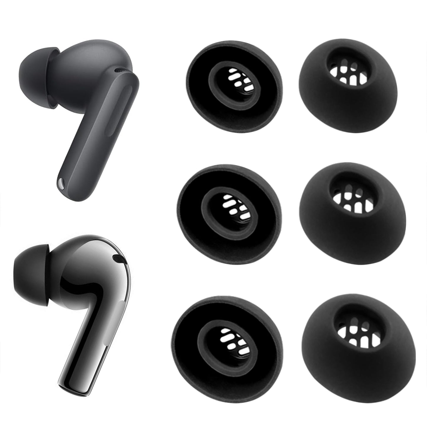 NANLANFAN Replacement Silicone Ear Tips for OnePlus Buds 4 / Buds 3 / Buds Pro 3 / Buds Pro 2 / Nord Buds 3 / Nord Buds 3 Pro Earbuds, 3 Pairs (Black
