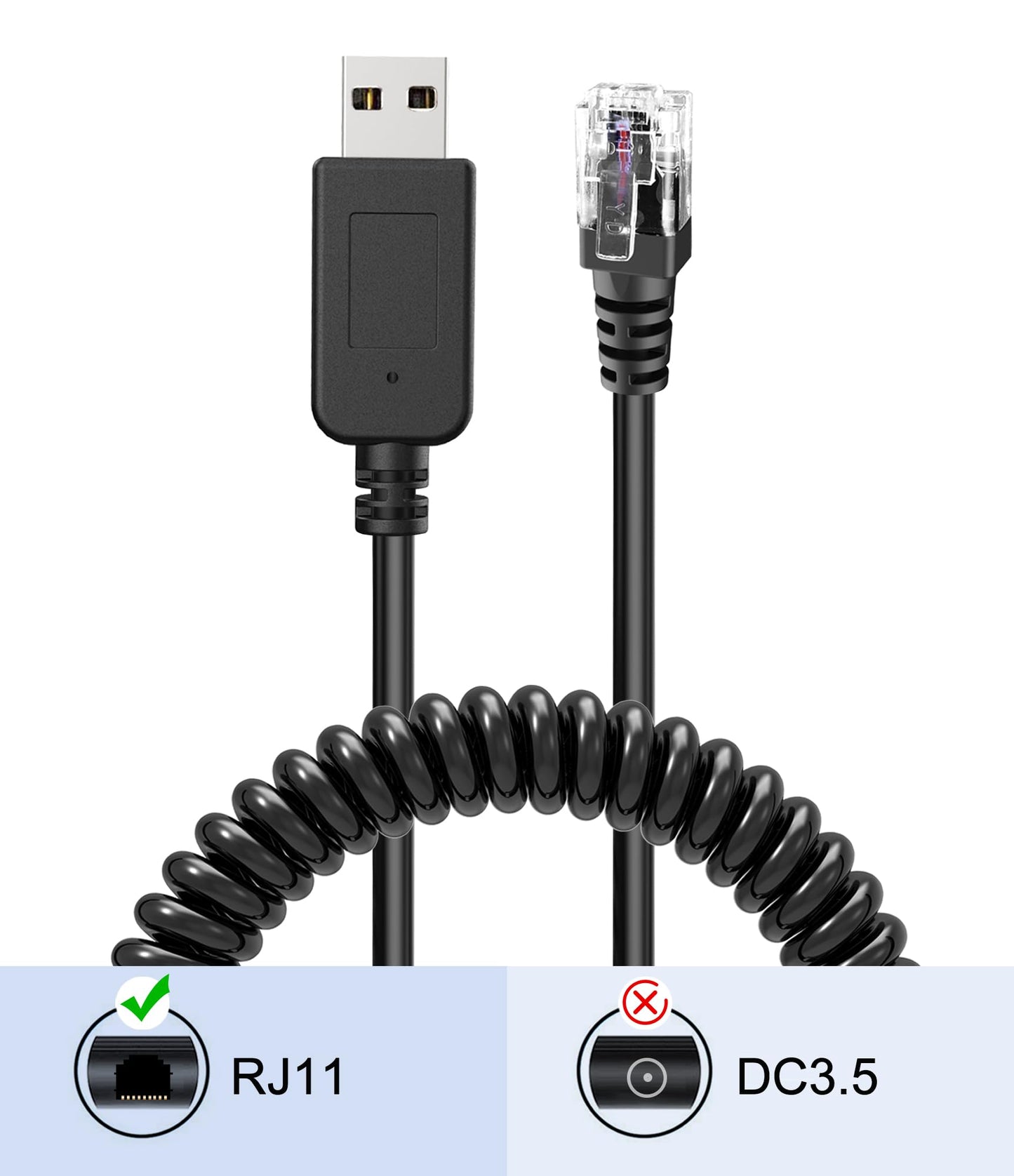 Radar Detector Cable,USB to RJ11 Plug Cable,Replacement Power Cable for Radar Detectors,Compatible with Unide R3/7/1,Escort 360 Passport