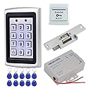 HFeng Door Access Control System Kit Set Metal RFID Keypad + DC12V 3A Power Supply Controller + NC Type Electronic Strike Locks + Door Exit Button +