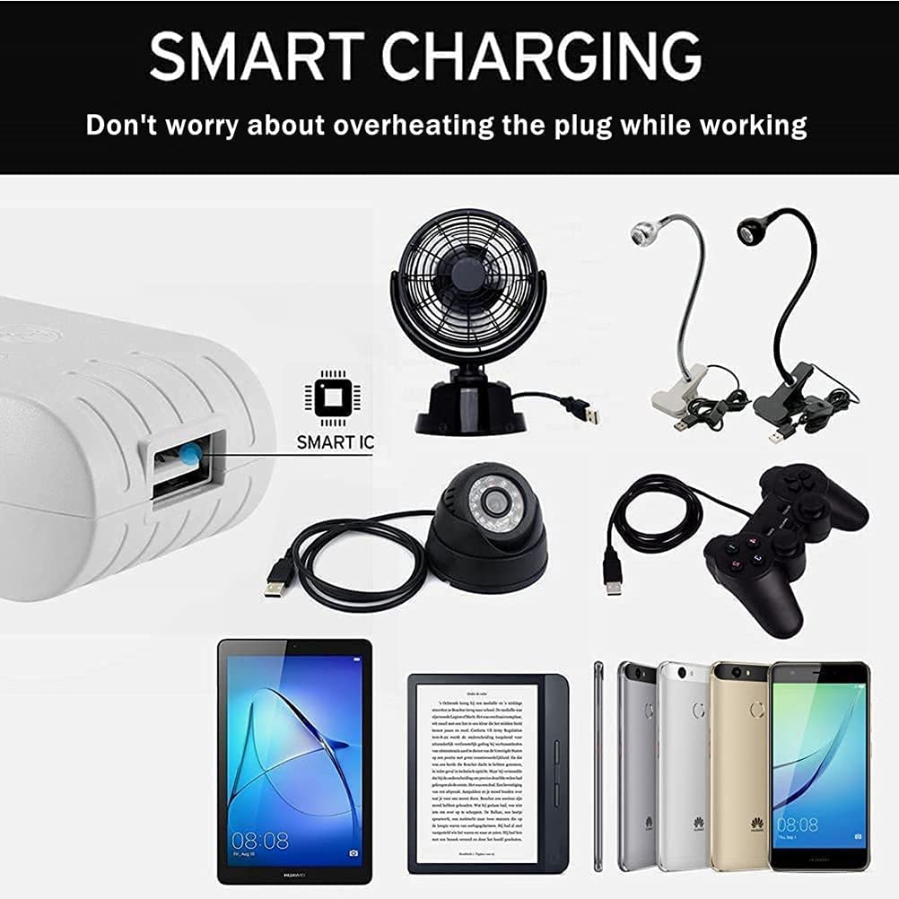 UL Certified Power Adapter 5V 1A USB Wall Charger 1000mA DC Power Supply Compatible with All USB Plug 5V-1A Type A,5Pcs