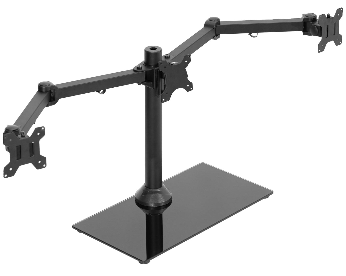 VIVO Black Triple Monitor Mount Freestanding Desk Stand with Glass Base, Heavy Duty Fully Adjustable Stand for 3 Screens up to 24 inches STAND-V003FG