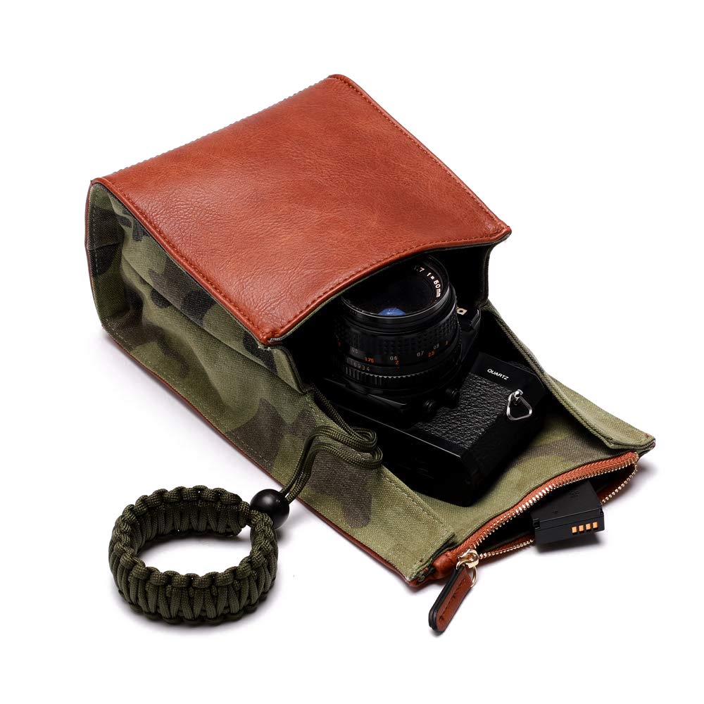 CANPIS Mirrorless Camera Case, Leather Small Camera Bag Lens Pouch, Photography Travel Bag, Outdoor Carry-on Storage Bag (not support DSLR Camera