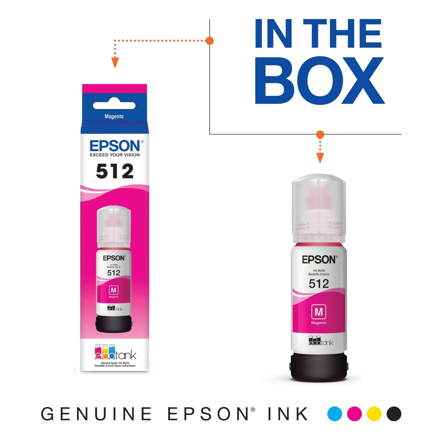 EPSON 512 EcoTank Ink Ultra-high Capacity Bottle Magenta (T512320-S) Works with ET-7700, 7750