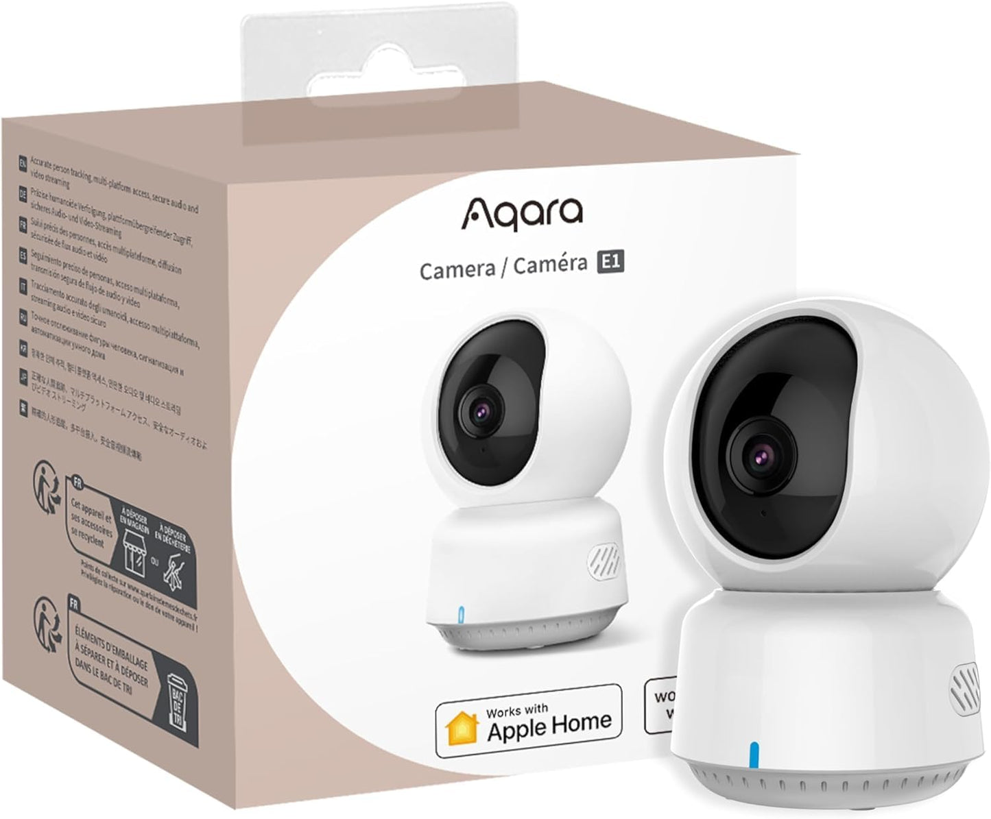 Aqara 2K Indoor Security Camera E1, Pan & Tilt, HomeKit Secure Video Indoor Camera, Two-Way Audio, Night Vision, Person Tracking, Wi-Fi 6, Plug-in Cam
