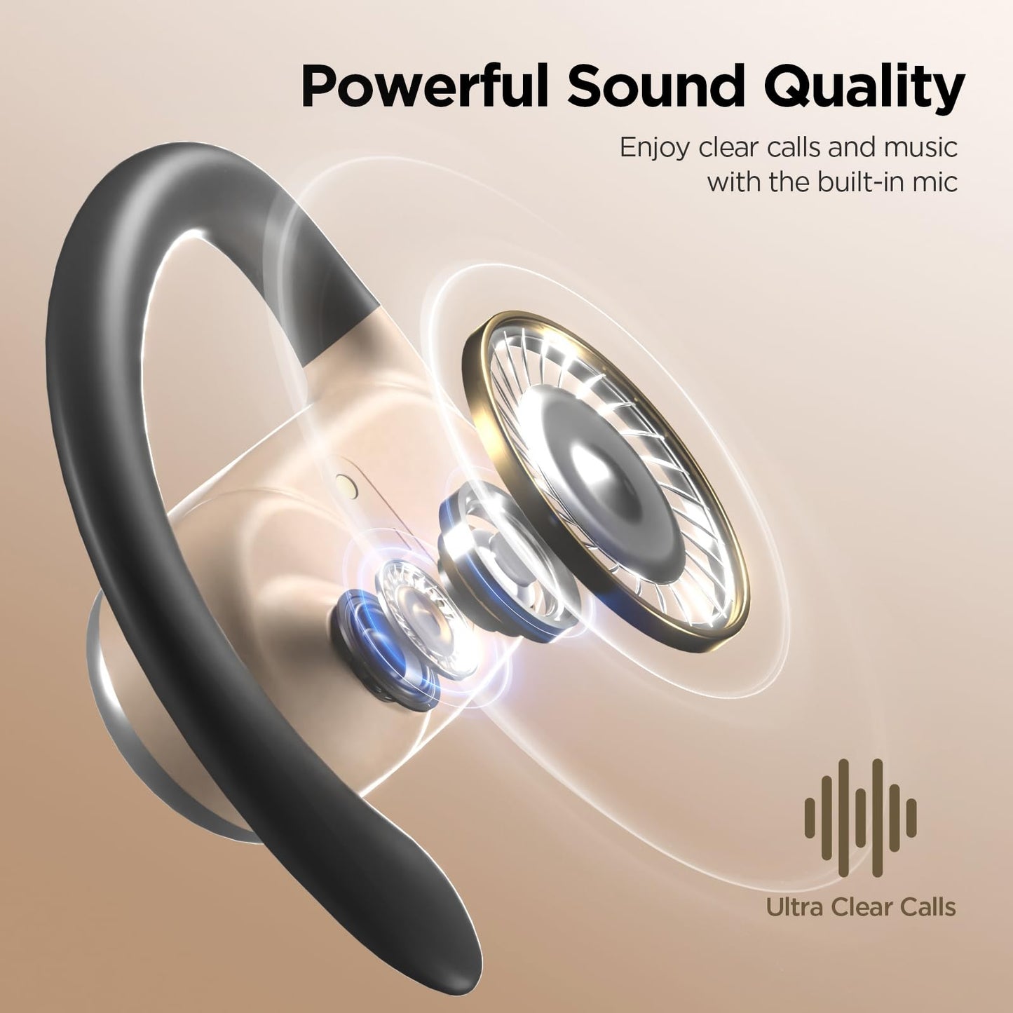 Open Ear Wireless Headphones Air Conduction Earbuds with Mic 42H Playtime Clear Calls LED Digital Display Over Earphones Lightweight Waterproof Secure