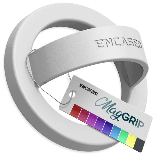 Encased Magnetic Phone Grip Holder Thin Silicone Finger Loop Ring, Compatible with Magsafe (White)