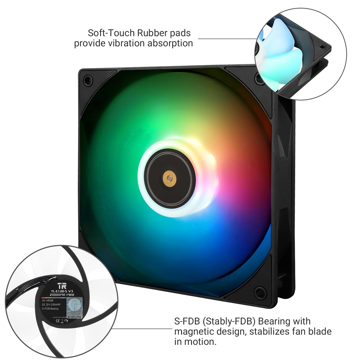 Thermalright TL-E12B-S V3 CPU Fan Cooler,with High Speed 2000RPM,120mm Cooling PWM Fan,Computer Case Cooling Fan ARGB (TL-E12B-S V3)