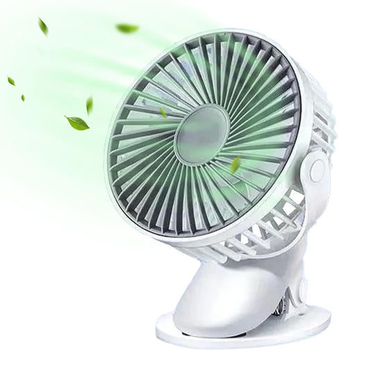 ormos Portable Desk Fan, Multi-Angle Adjustable, Wide Angle Breeze, White, USB Powered, Clip-On for Stroller, Office, Home, Travel