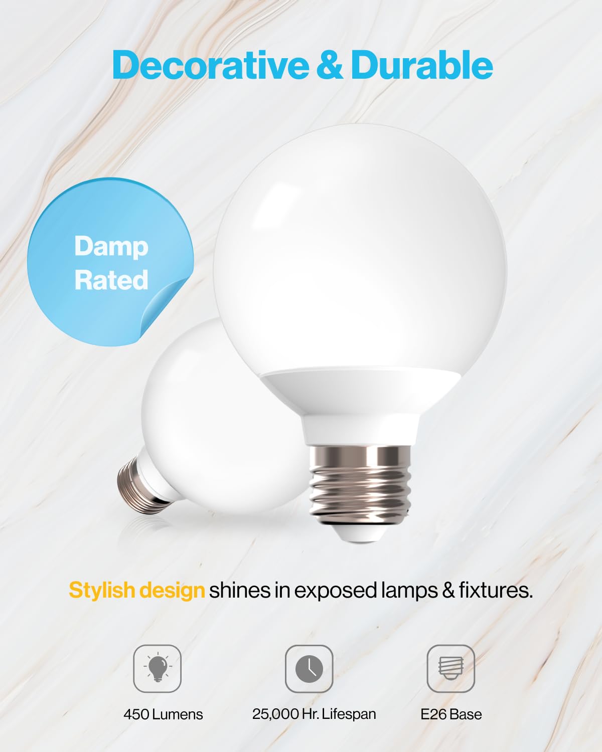 Sunco 12 Pack G25 LED Light Bulb, Globe, Vanity Bathroom Mirror, 6W=40W