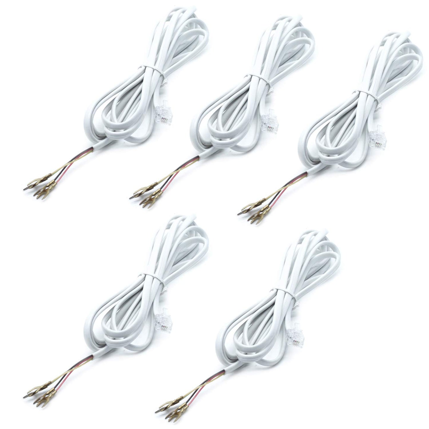 Sscon 5Pcs 6P4C RJ11 to 4 Spade Lug Telephone Cord Cable Connector (White 6.6Ft)
